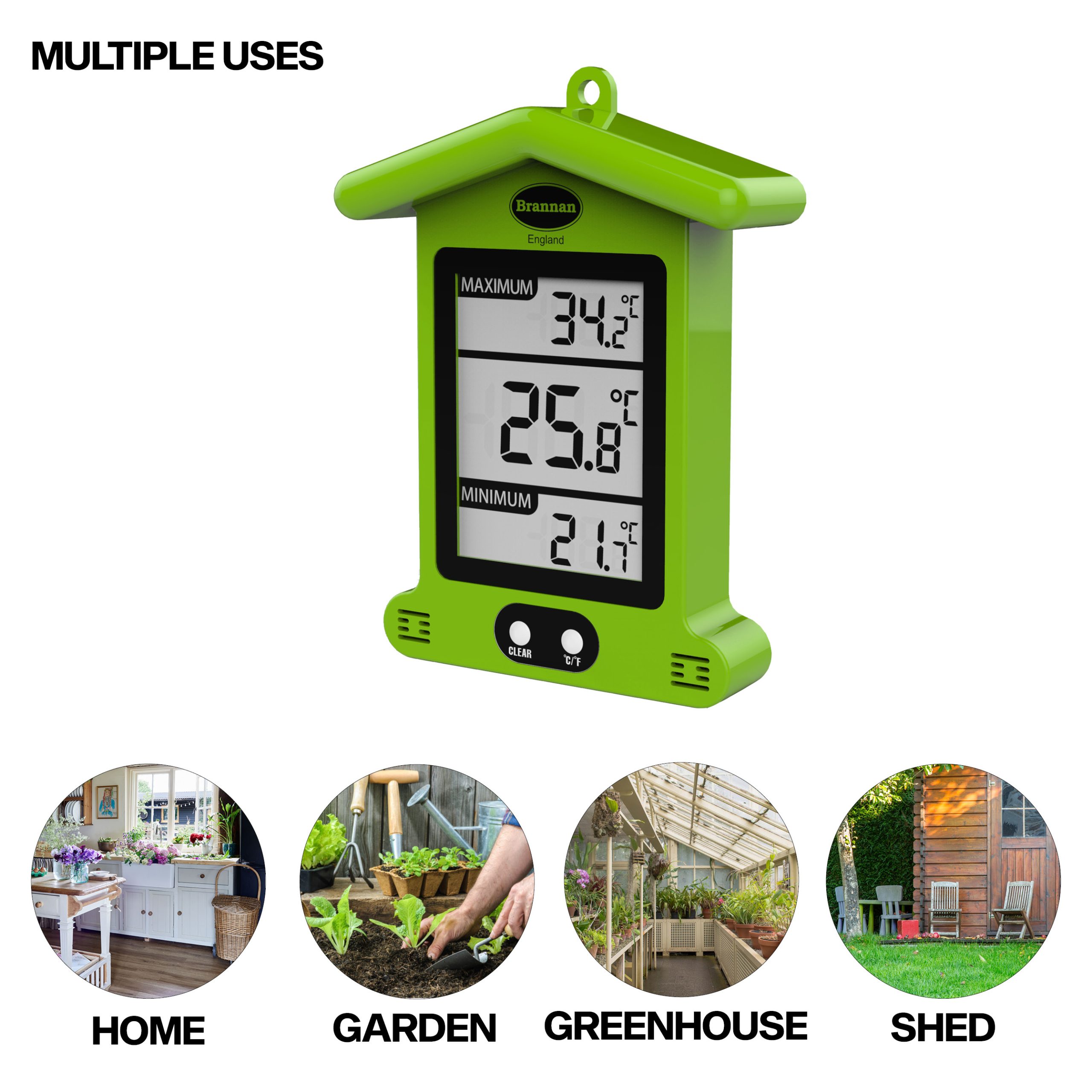Brannan Waterproof Max Min Greenhouse Thermometer - Maximum Minimum  Recording Thermometer Greenhouse Garden Outdoor Indoor