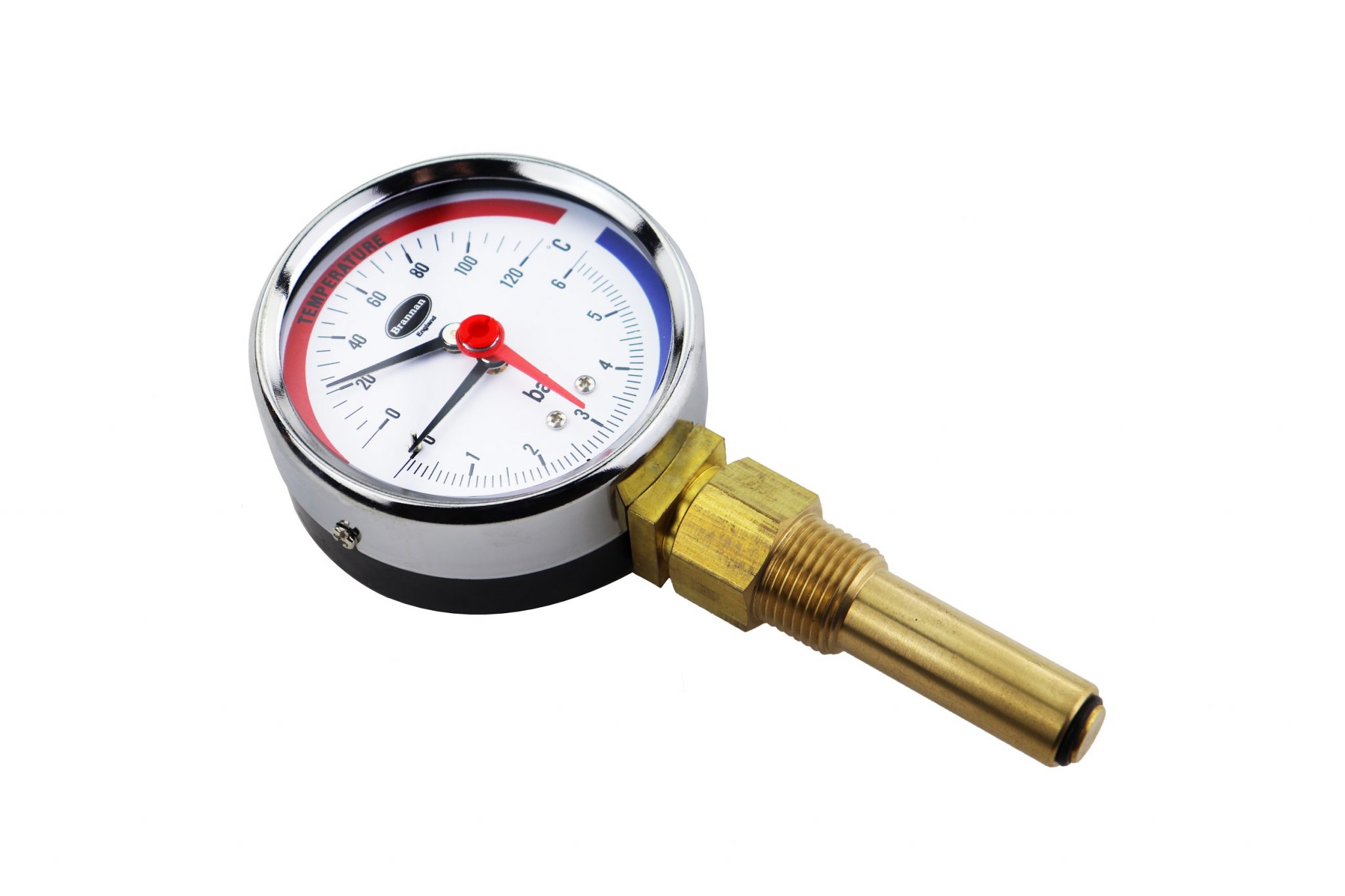 Combined temperature and pressure gauge | Brannan