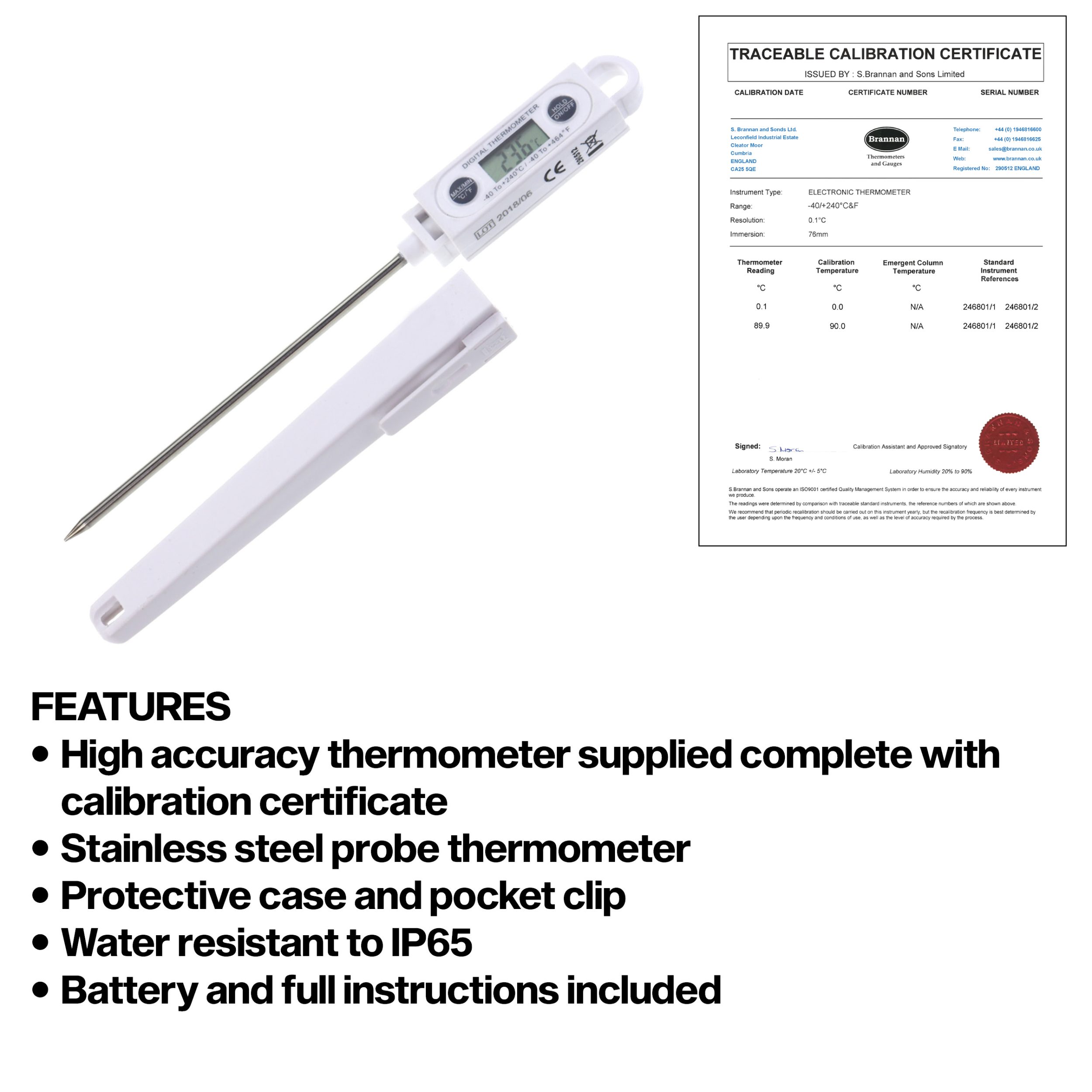 Brannan™ Dial Oven Thermometer with 3 Point Traceable Calibration  Certificate