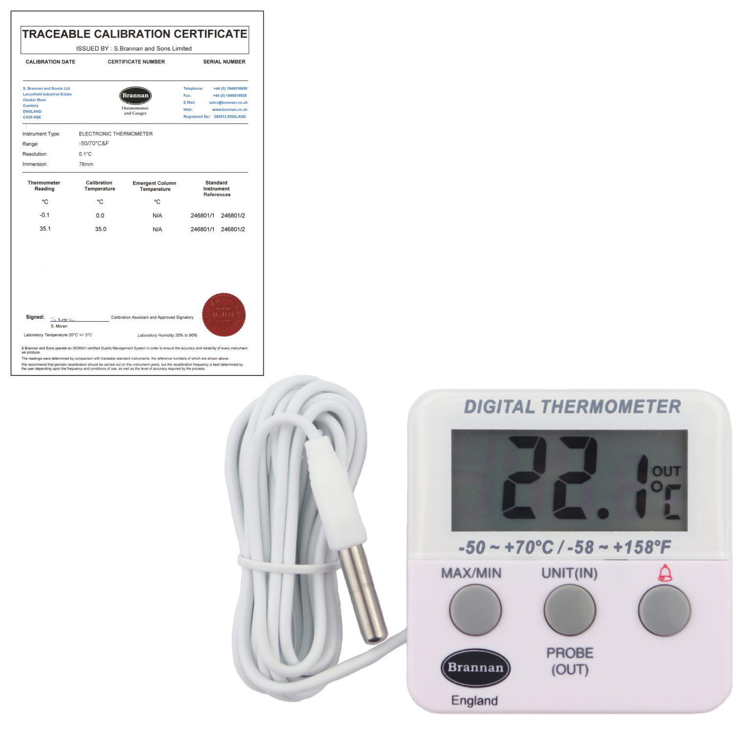 THERM cert pre calibrated twin reading thermometer Brannan