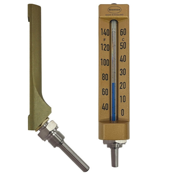 135 degree obtuse angle V-Line thermometer with stainless steel pocket